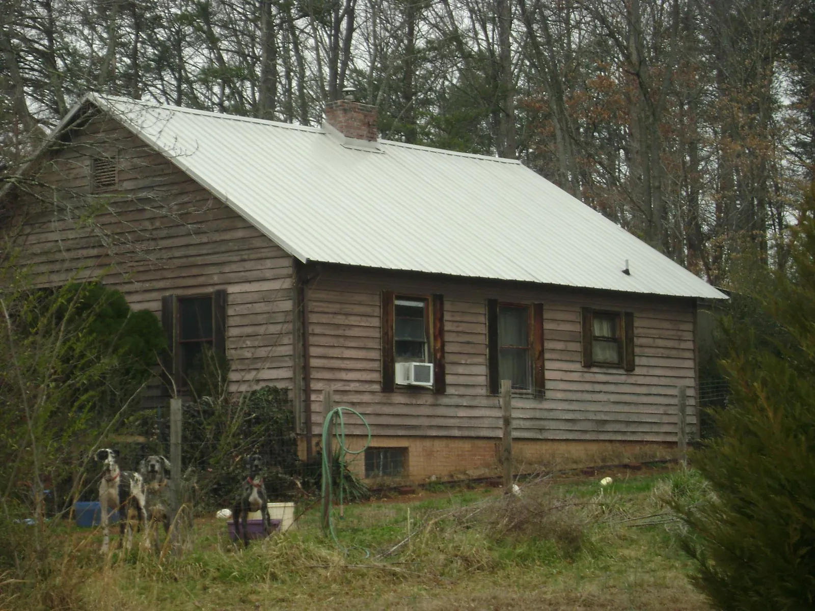 White metal roof on an old wood sided farmhouse, from a Asphalt Shingle Roof Repair job in Bly